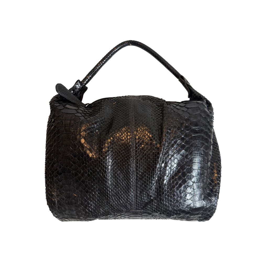 Carlos Falchi Black Python Leather Hobo Bag Teal Suede Lining Exotic Snakeskin